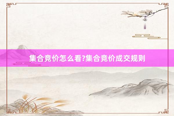 集合竞价怎么看?集合竞价成交规则