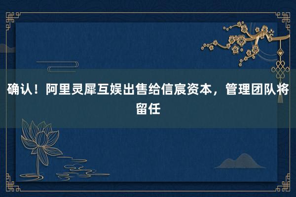确认！阿里灵犀互娱出售给信宸资本，管理团队将留任