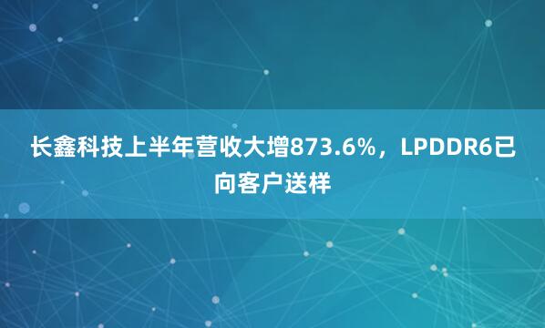 长鑫科技上半年营收大增873.6%，LPDDR6已向客户送样