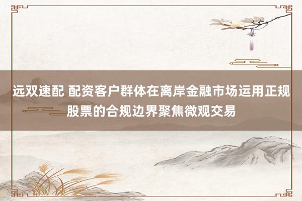远双速配 配资客户群体在离岸金融市场运用正规股票的合规边界聚焦微观交易