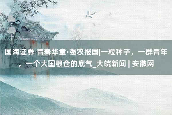 国海证券 青春华章·强农报国|一粒种子，一群青年，一个大国粮仓的底气_大皖新闻 | 安徽网