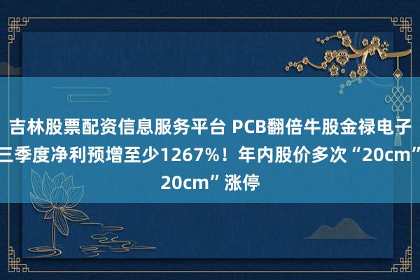 吉林股票配资信息服务平台 PCB翻倍牛股金禄电子，第三季度净利预增至少1267%！年内股价多次“20cm”涨停